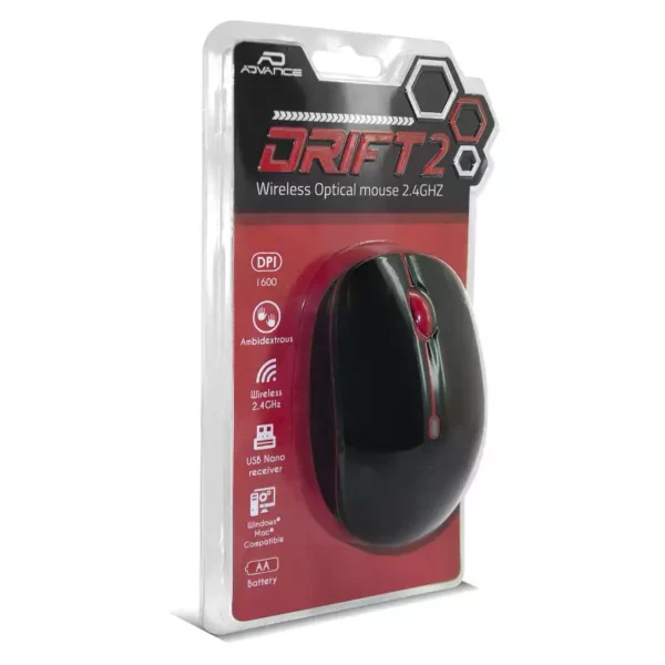SOURIS ADVANCE SANS FIL DRIFT 2 RED ROUGE 1600PDI