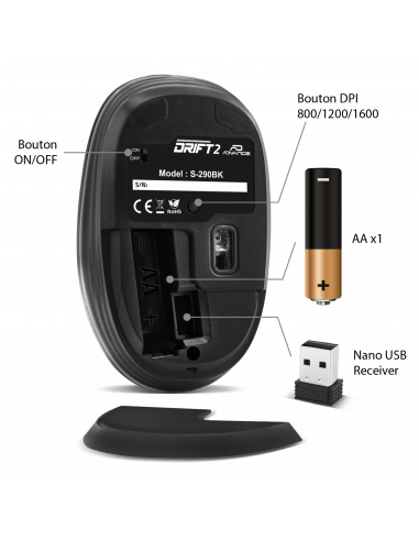 ADVANCE SOURIS DRIFT 2 BLACK SANS FIL 1600DPI