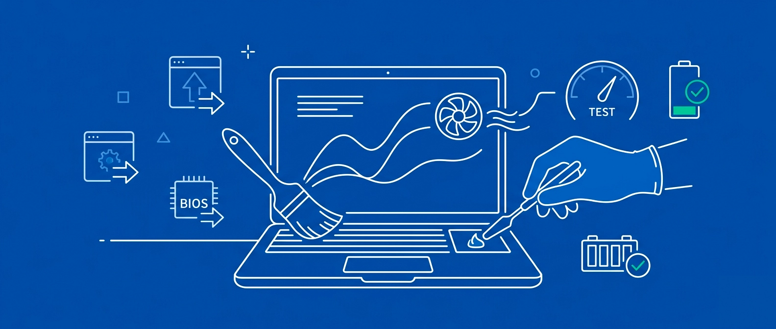 Maintenance préventive ordinateur portable et PC : nettoyage interne, changement pâte thermique et mise à jour système BIOS.