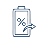 Une batterie d'ordinateur portable rectangulaire, avec une flèche de remplacement et un indicateur de capacité.