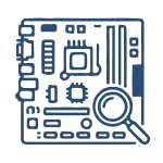 Une vue d'ensemble d'une carte mère d'ordinateur portable, avec une loupe et divers micro-composants.
