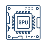 Une puce carrée avec les lettres "GPU" dessus, posée sur une grille de billes de soudure.
