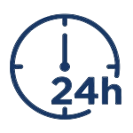 Une icône d'horloge circulaire en contour bleu foncé, dont le quadrant inférieur contient le texte "24h".