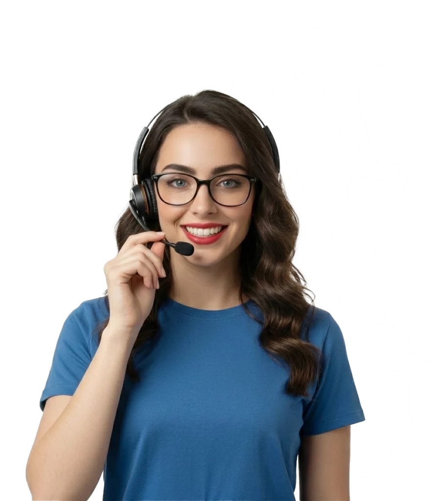 Une technicienne informatique de BestPC avec un casque micro, assistant les clients devant une carte de la Tunisie