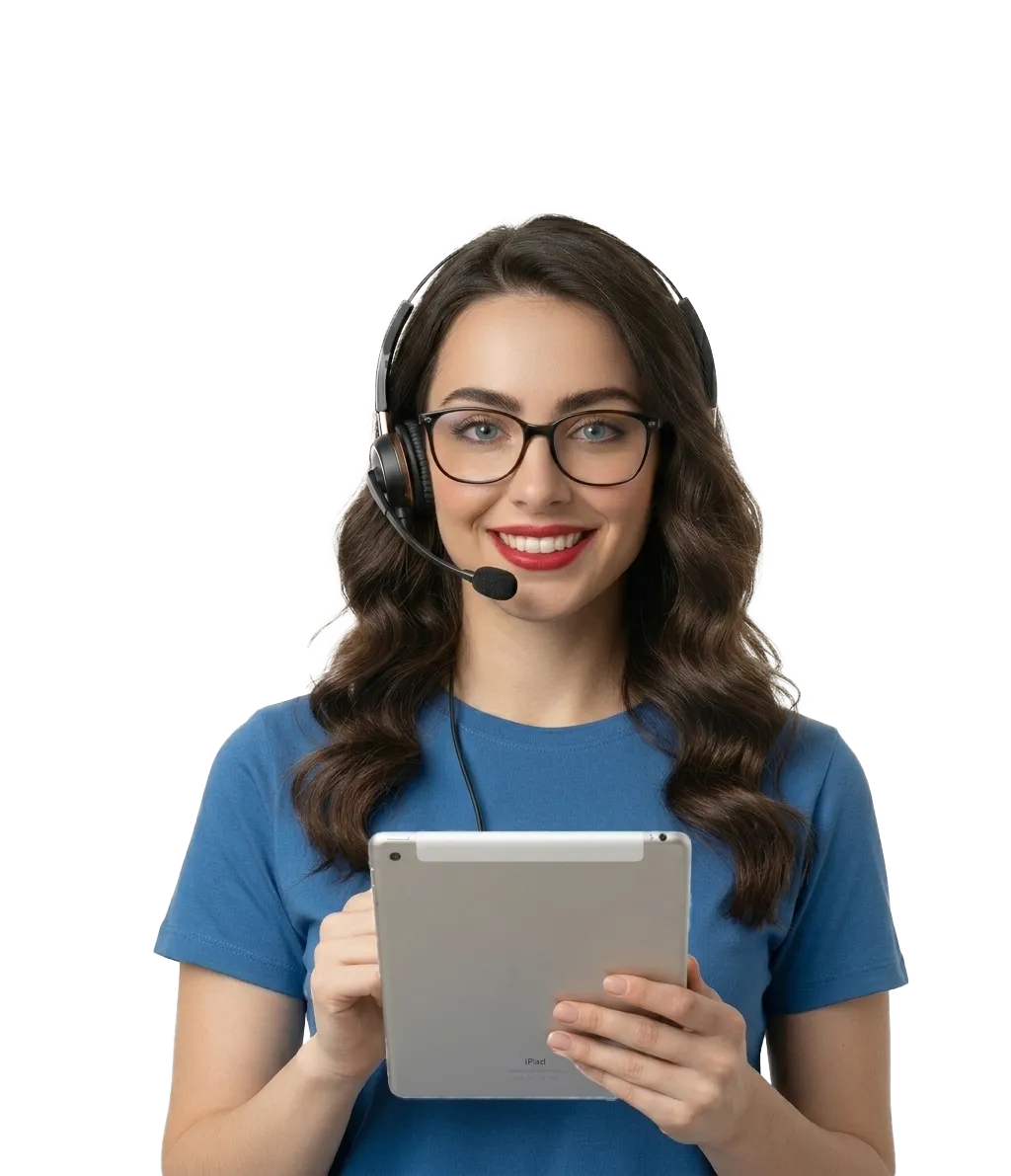 Une technicienne informatique de BestPC Tunisie équipée d'un casque et d'une tablette, illustrant les services d'outsourcing IT pour les entreprises.