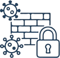 Icône de protection continue contre les cybermenaces et gestion des pare-feux.