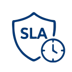 Un blason protecteur portant l'inscription « SLA », avec une petite horloge analogique positionnée dans le coin inférieur droit.