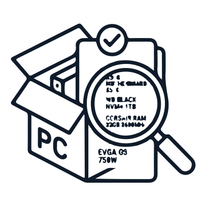 Loupe analysant une liste précise de composants certifiés, garantissant l'absence de pièces génériques