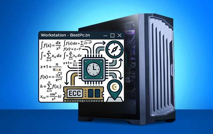 Workstation BestPc pour le calcul scientifique et la simulation haute performance, équipée de processeurs puissants et de mémoire vive ECC.