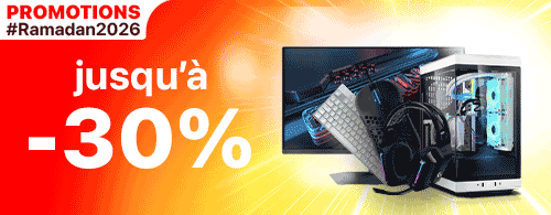 Promotional banner showing up to 30% off on electronics including a monitor, keyboard, mouse, headset, and computer for Ramadan 2026